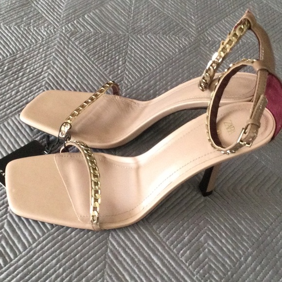 Zara size 10 (EU 41) tan leather sandals with high heels for women - Picture 3 of 9